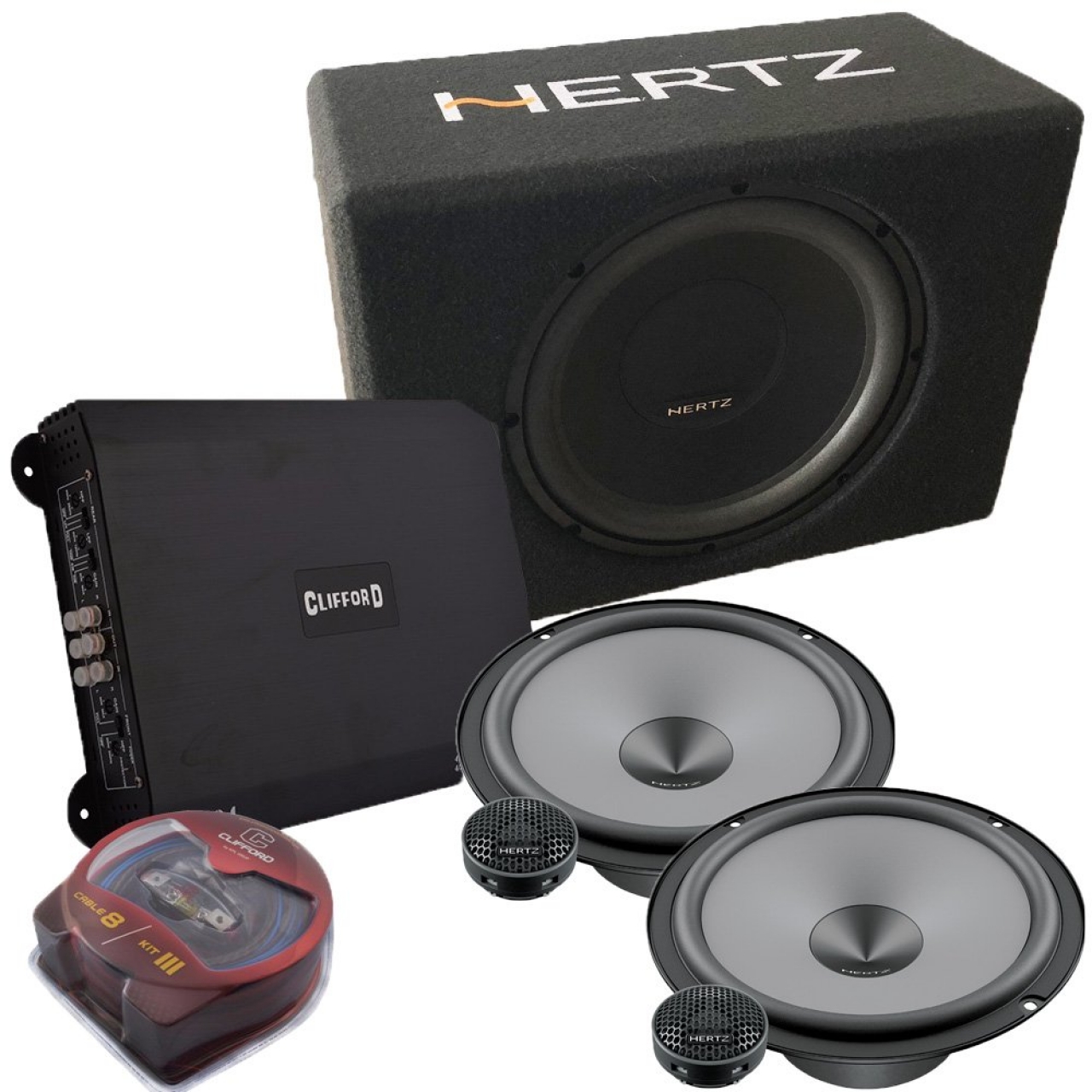 Hertz 1000 Watt Oto Müzik Sistemi Seti BASS-MİD-AMFİ-KABLO
